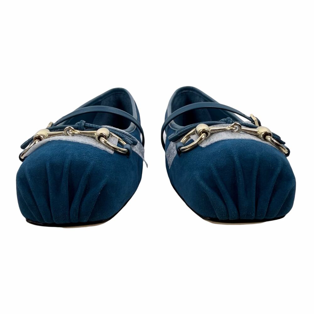 Gucci Kid Scamosciato Horsebit Mary Jane Flats Deep Acqua Size 38 - Picture 5 of 15